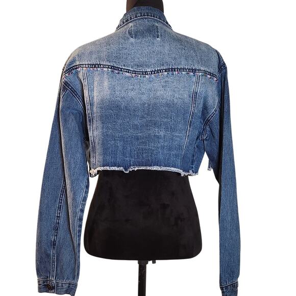 CUSTOM NWT Embroidered Western Denim Cargo Jacket, Size Large - Picture 3 of 14